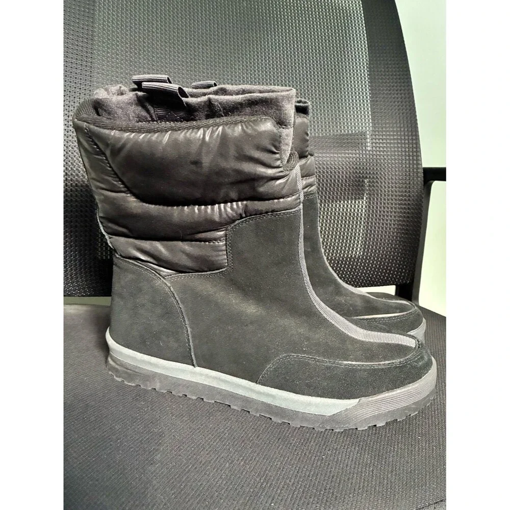 Lands End Black Leather Pull On Winter Snowboots Womens US Sz 10 Commuter